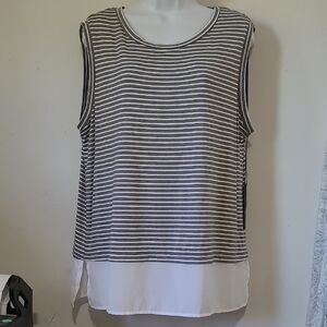 Tahari Black and White Striped Tank Top